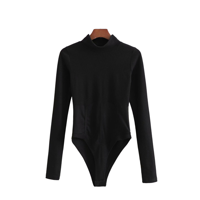 Sexy Woman Black Lace Patchwork Knitted Bodysuits Spring Fashion Ladies Slim Seethrough Bodysuit Female Elegant Tops 210515