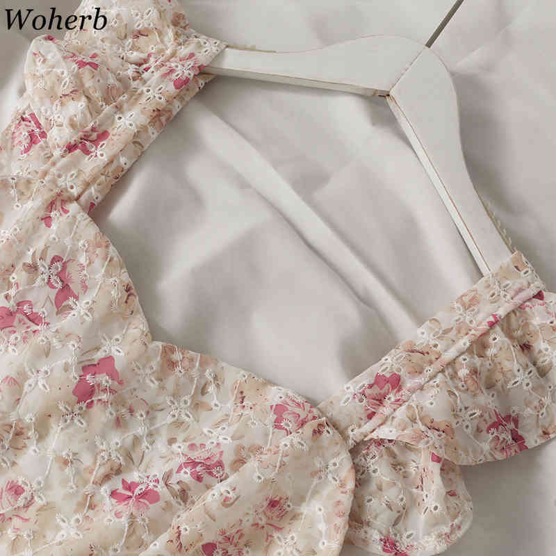 Mini Dress Women Korean Summer Robe Hollow Out Crochet Ruffle Vestidos High Waist Backless Sweet Fashion Dresses 210519