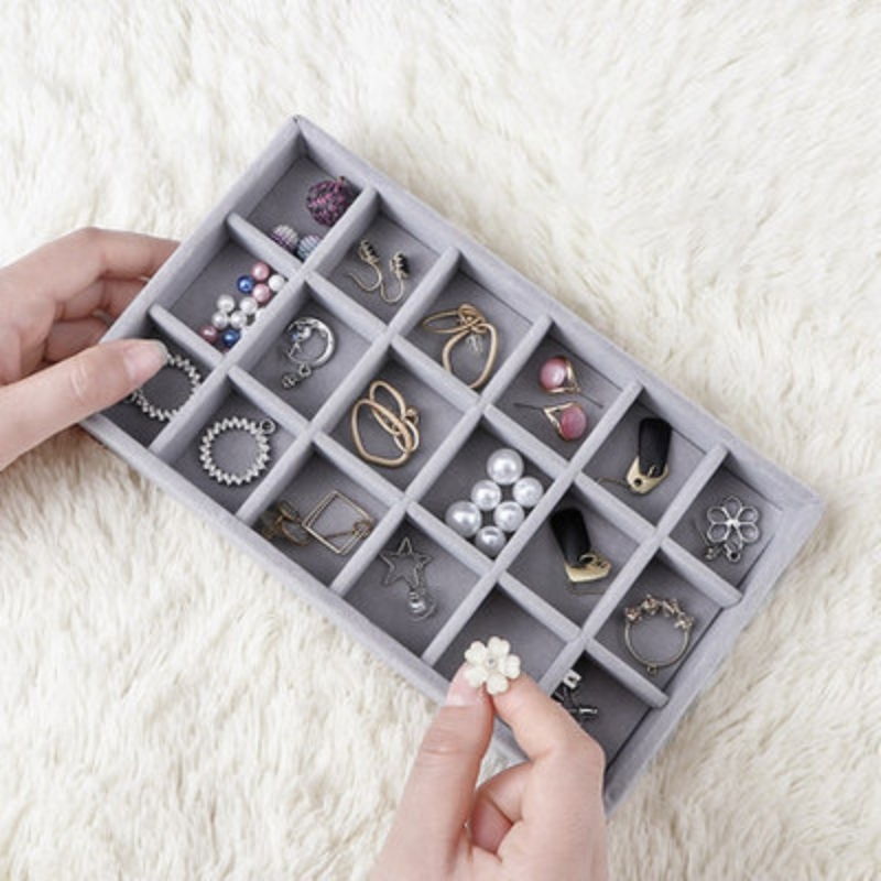 4pcs lot Jewelry Organizer Velvet Jewelry Storage Tray Display Ring Bracelet Necklace Storage Box Showcase Drawer Organizer 210330