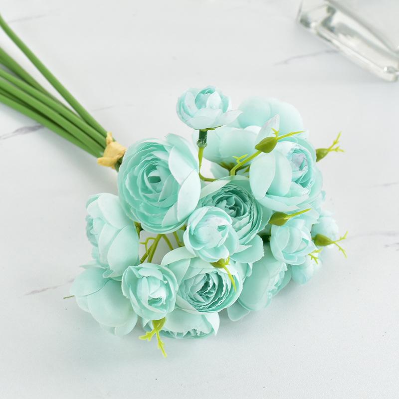 Bouquet Artificial Peony Tea Rose Flowers With Pot Silk Fake Flores Wedding Flower DIY Home Garden Decoration Plants Decorative & Wreaths