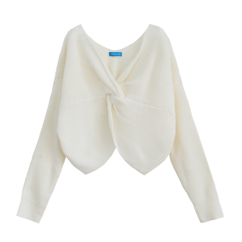 Women's Pullovers Korean-Style Back Wearable V-neck Short Section Long-Sleeved Knitted Sweater Autumn Clothes Women 916D 210420