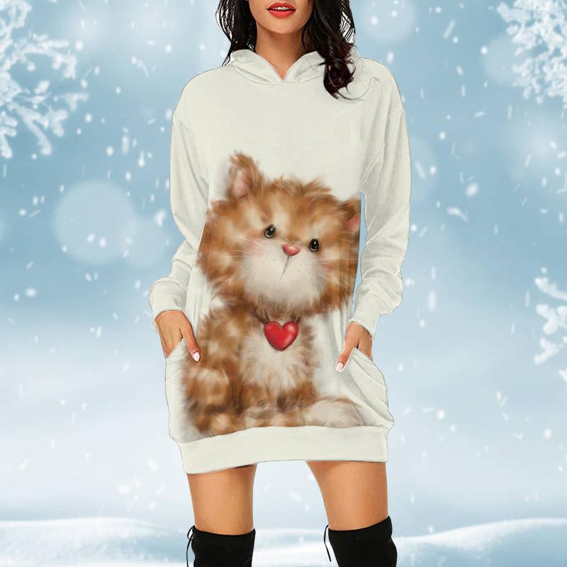 Casual Dresses Autumn Winter Womens Dress Cute Cats Dogs Digital Printed Long Sleeve Hooded Mini With Pocket Vestido Mujer A40, Black;gray
Casual Dresses Autumn Winter Womens Dress Cute Cats Dogs Digital Printed Long Sleeve Hooded Mini With Pocket Vestido Mujer A40, Black;gray