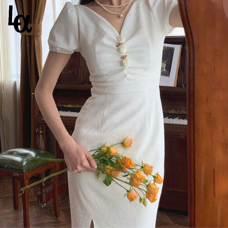 V-neck White Elegant Dress Women Short Sleeve Sexy Slim Female Evening Party Summer Chic 210519
V-neck White Elegant Dress Women Short Sleeve Sexy Slim Female Evening Party Summer Chic 210519