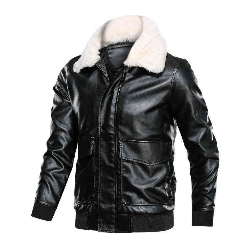 Leather Jacket Men Fashion Motorcycle Biker PU Jackets Male Stand Collar Detachable Faux Fur Windproof Warm Coats Outwear 211110