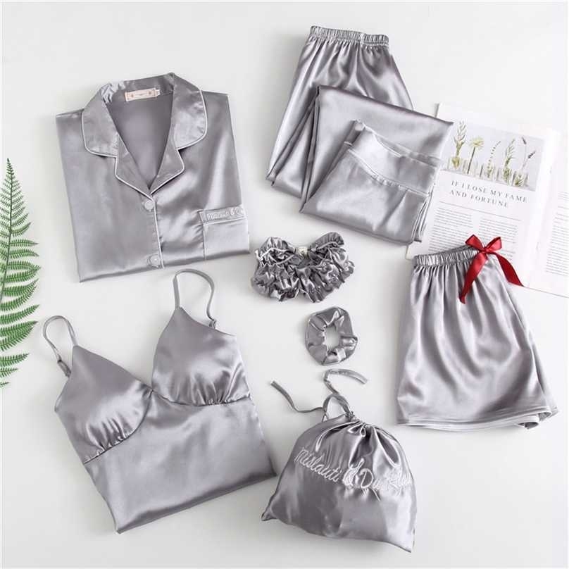 Spring Autumn 7 Pieces Set Women silk Pajamas Long Sleeve solid sexy pajama set long Pants Full Lounge Sleepwear christmas pj 211106, 7jian taoxin white
Spring Autumn 7 Pieces Set Women silk Pajamas Long Sleeve solid sexy pajama set long Pants Full Lounge Sleepwear christmas pj 211106, 7jian taoxin white