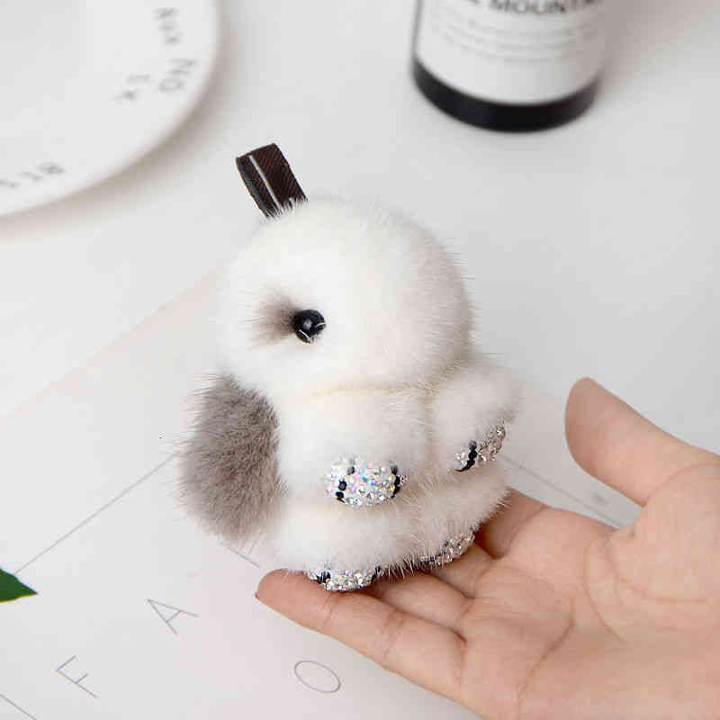 Mink Fur Cute Rabbit Bag Pendant with Diamond Mini Dead Key Chain Car
