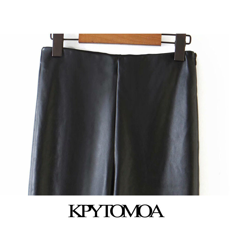 Women Chic Fashion PU Faux Leather Skinny Pants High Waist Side Zipper Stretchy Slim Female Ankle Trousers 210420