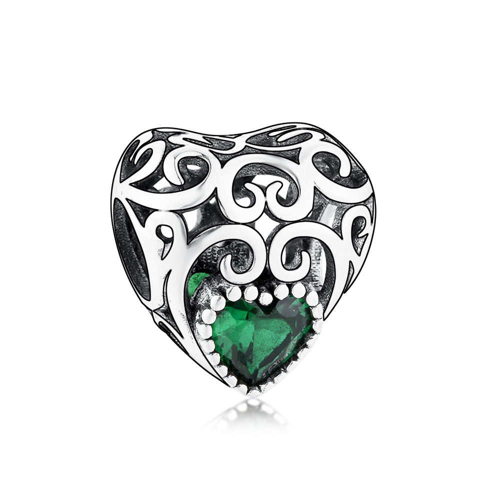 Fit Original Pandora Charm Bracelet Authentic 925 Silver Openwork Green Clear Birth Stone May April Bead For Making Women Berloque DIY