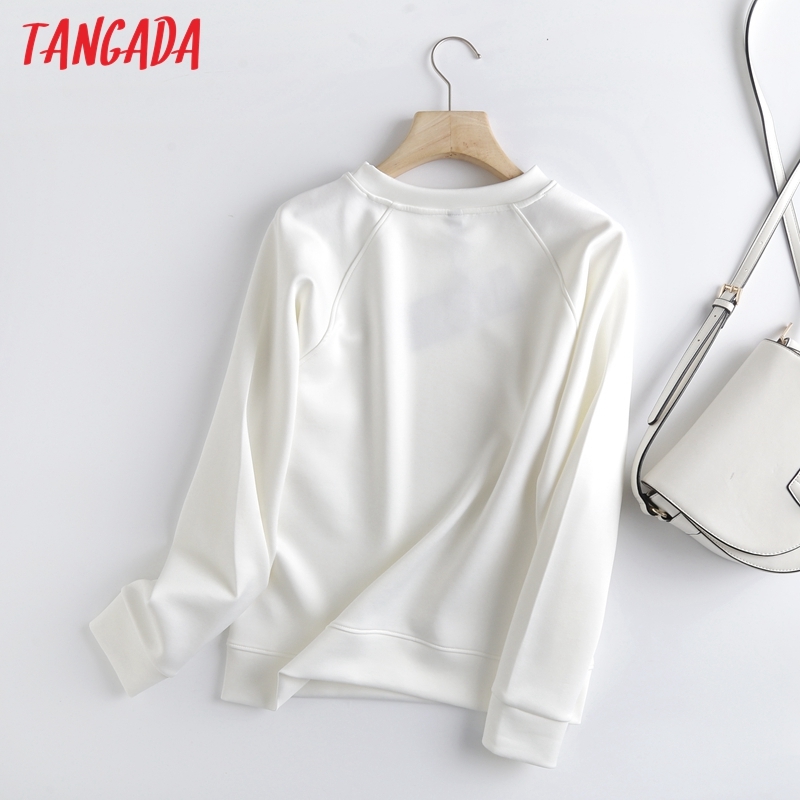 Women White Sweatshirts Oversize Long Sleeve O Neck Loose Pullovers Female Tops 6D90 210416