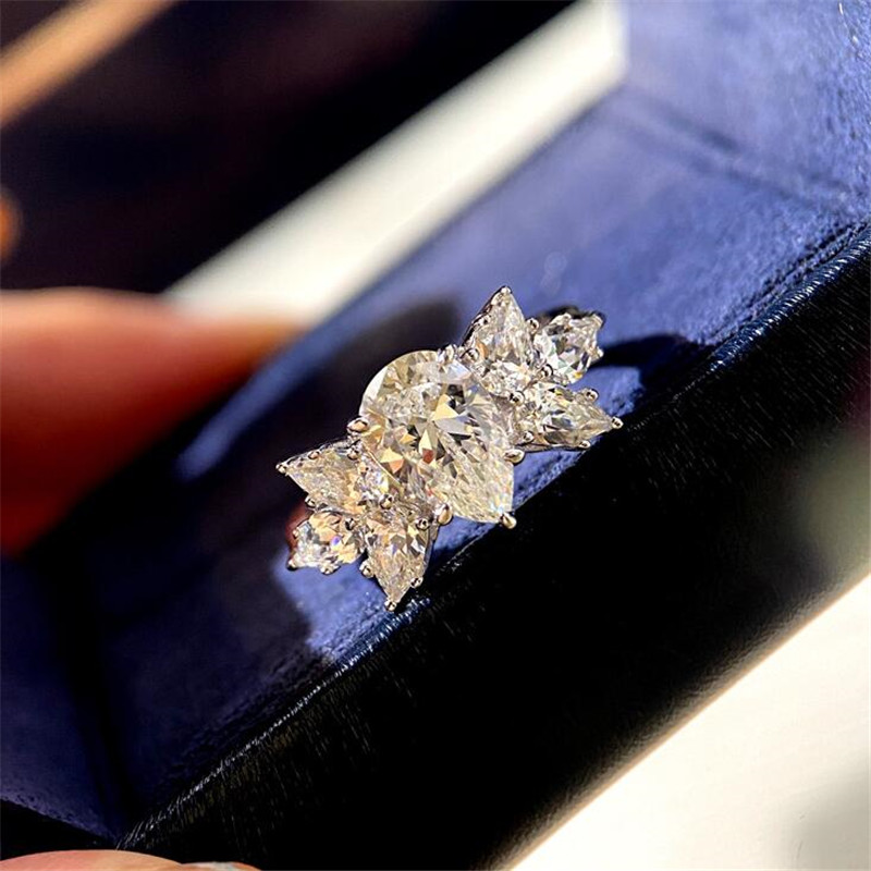 Ins Spakrling Handmade Sweet Cute Wedding Ring Luxury Jewelry925 Sterling Silver Water Drop 5A Zircon CZ Diamond Gemstonens Women Engagement Band Ring