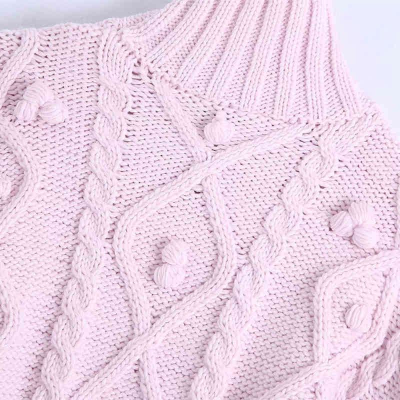 Casual Woman Purple Furry Ball Sweater Fashion Ladies Autumn Soft Mock Neck Knitwear Female Sweet Solid Color Knit Top 210515