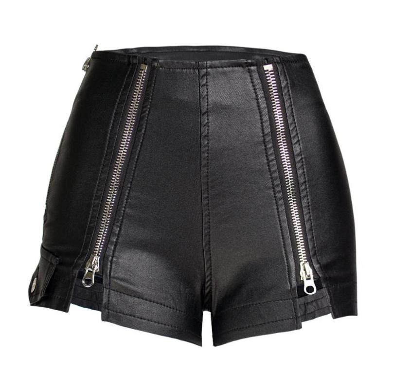 Womens Zipper Stitch Pu Leather Shorts High Waist Stretchy Velvet Autumn Winter Boot Short Female Imitation S83 Women's