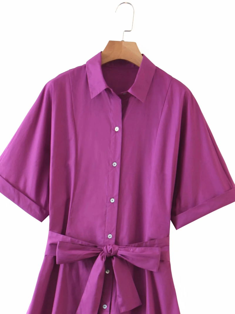 vintage women elegant purple long dress fashion ladies turn down collar button es female chic girls cute 210430