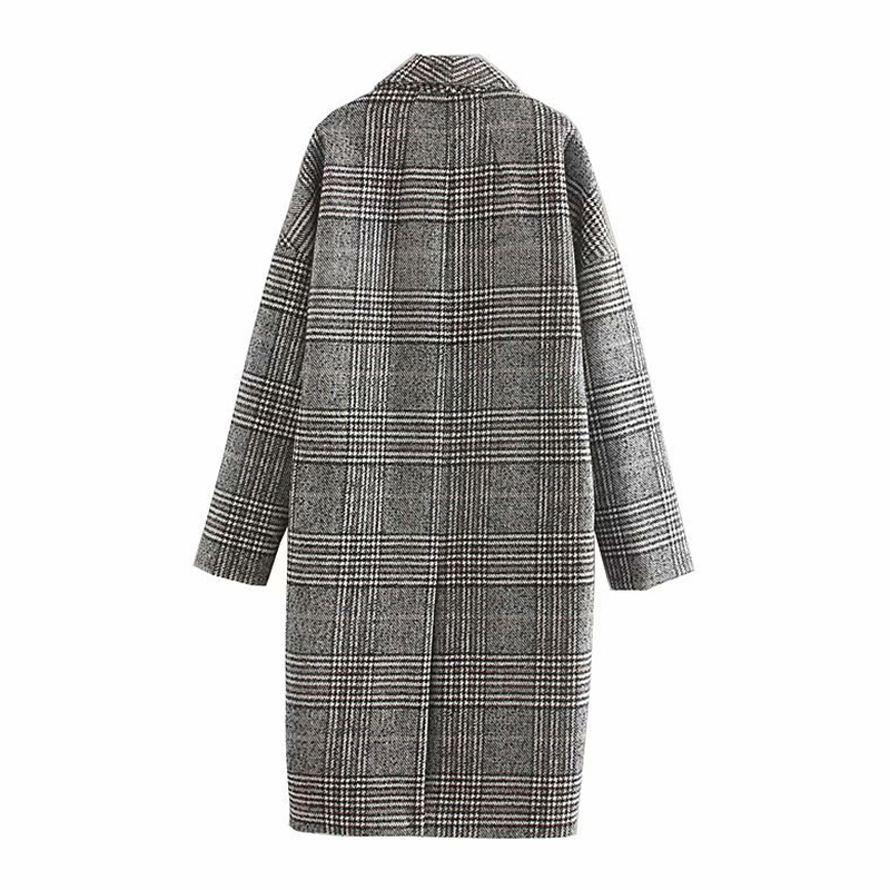 Woolen Long Coat Women Plaid Vintage Fashion Winter Warm Sleeve Slim Elegant Ladies Knee-long Outwear Jackets 210515