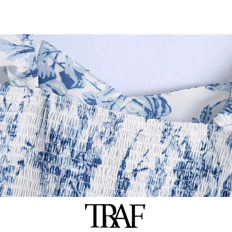 TRAF Women Fashion Floral Print Cropped Tank Tops Vintage Backless Elastic Wide Straps Female Camis Mujer 210625