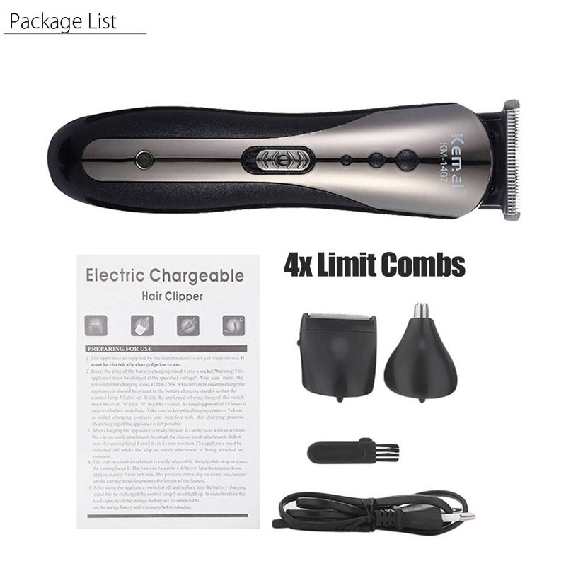 Kemei KM-1407 ALL in 1 Rechargeable Wireless Electric Beard Nose Ear Shaver Hair Clipper Trimmer Tool C260312