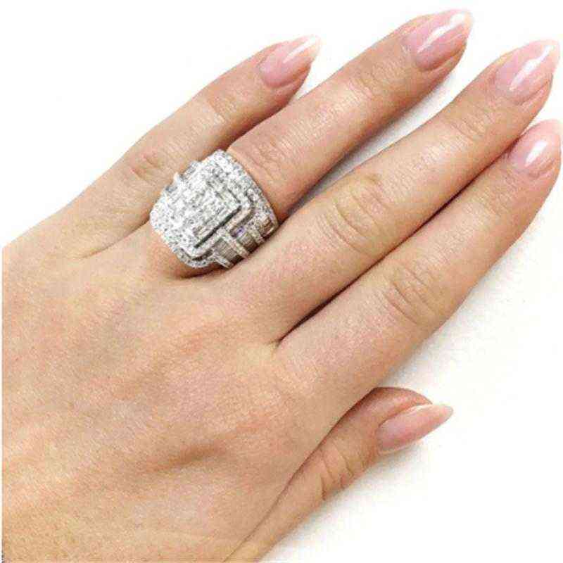 Wedding Rings Charm Female White Crystal Stone Ring Set Luxury For Women Vintage Bridal Square Engagement Whole H1115340y