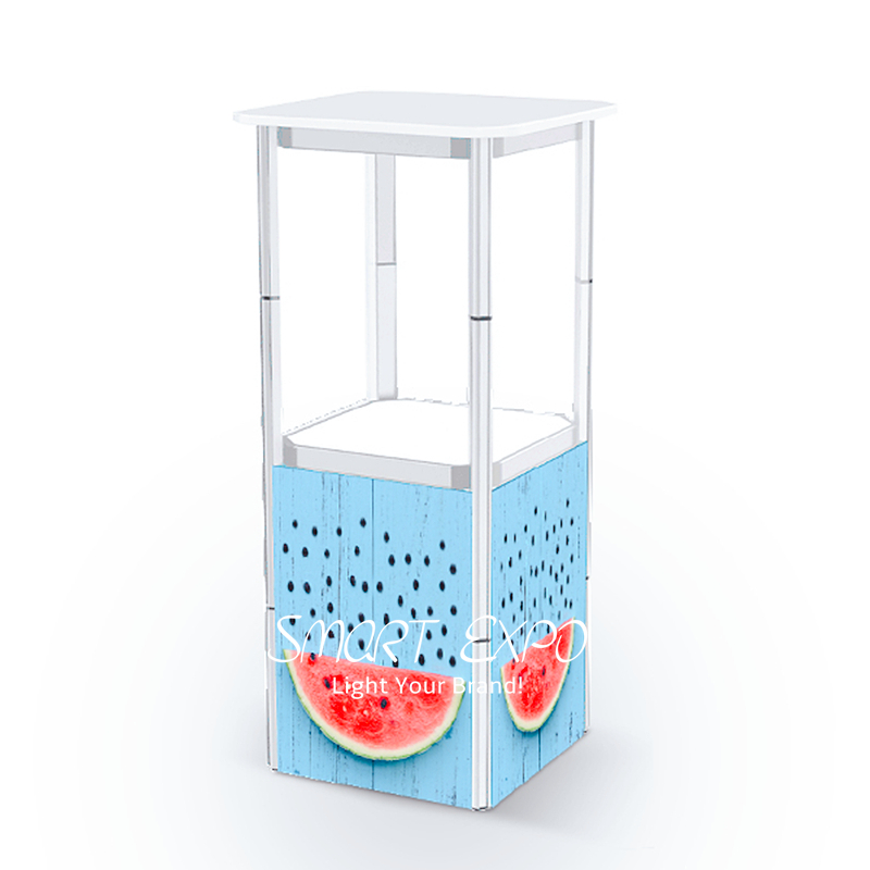 Portable Folding Promotion Counter Advertising Display with Twist Aluminum Structure Printed PVC Lens Cover Wooden Table Board Easy Carry Bag