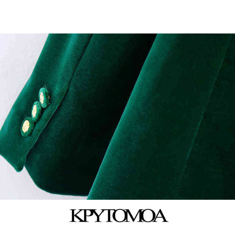 KPYTOMOA Women Fashion Metal Button Velvet Green Blazer Coat Vintage Long Sleeve Flap Pockets Female Outerwear Chic Veste 211122