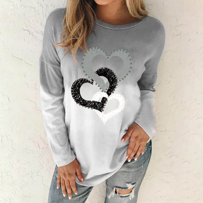 Summer Plus Size T-shirt Women Love Print T-shirts Women's O-neck Long Sleeve Kawaii Harajuku Female Shirts Top Clothes 210515