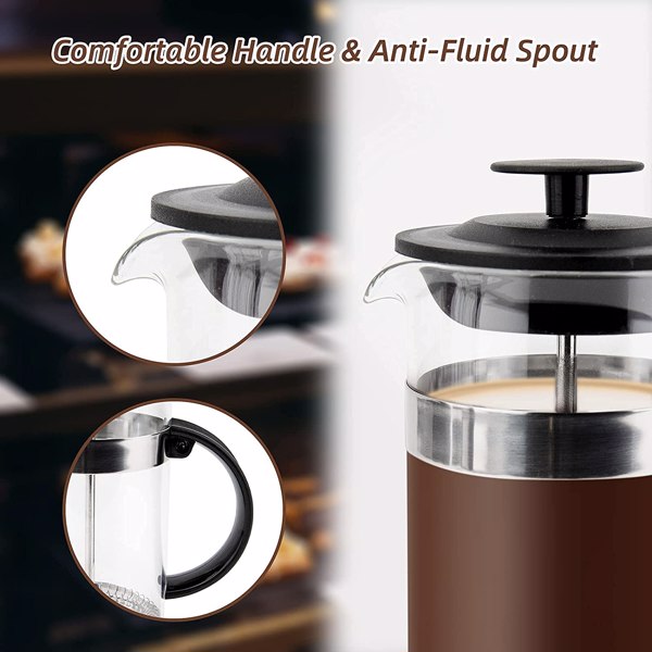 Bar Products Mini French Press Coffee Maker 12 oz , Small 350 ml, Camping , Heat Cold Coffee Brewer with Spoon and Brush (Classic Style)