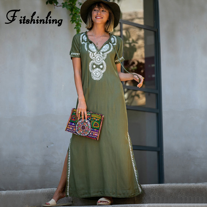 Fitshinling Vintage Embroidery Beach Long Dress Boho Slim Side Split Robe Holiday Army Green Boho Maxi Dresses For Women Kaftan
Fitshinling Vintage Embroidery Beach Long Dress Boho Slim Side Split Robe Holiday Army Green Boho Maxi Dresses For Women Kaftan