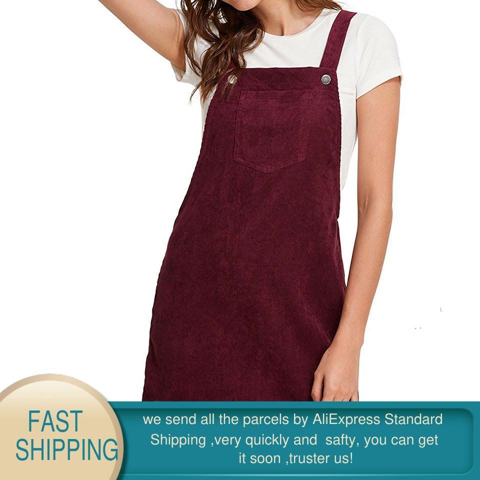 Autumn Winter Women Casual Sleeveless Pocket Retro Corduroy Dress Female Vintage Party Loose Suspender Sundress 210428