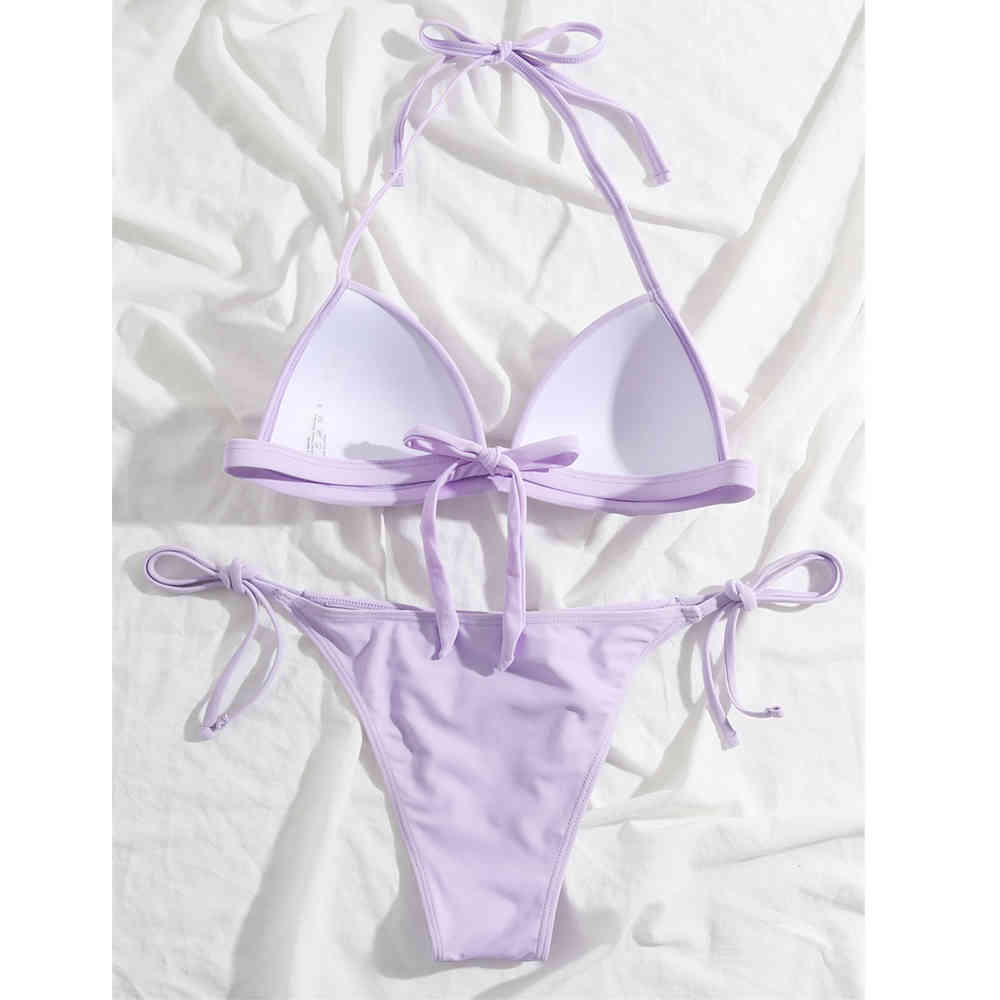 Swimwear Woman Swimsuit Sexy Bikini Set Purple Push Up Bathing Suit Women Black String Beachwear Biquini Two Piece 210520