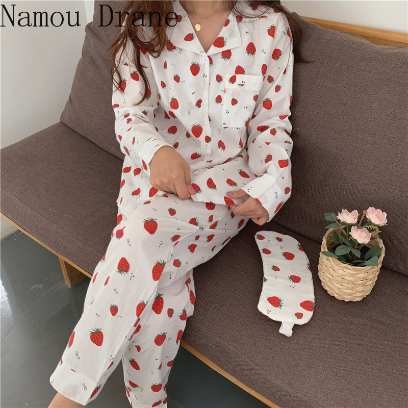 Autumn Pants Suits Women Pajamas Sweet Strawberry Print Home Pijama Mujer Two-piece Suit Loose Sleepwear 210429, Yellow
Autumn Pants Suits Women Pajamas Sweet Strawberry Print Home Pijama Mujer Two-piece Suit Loose Sleepwear 210429, Yellow