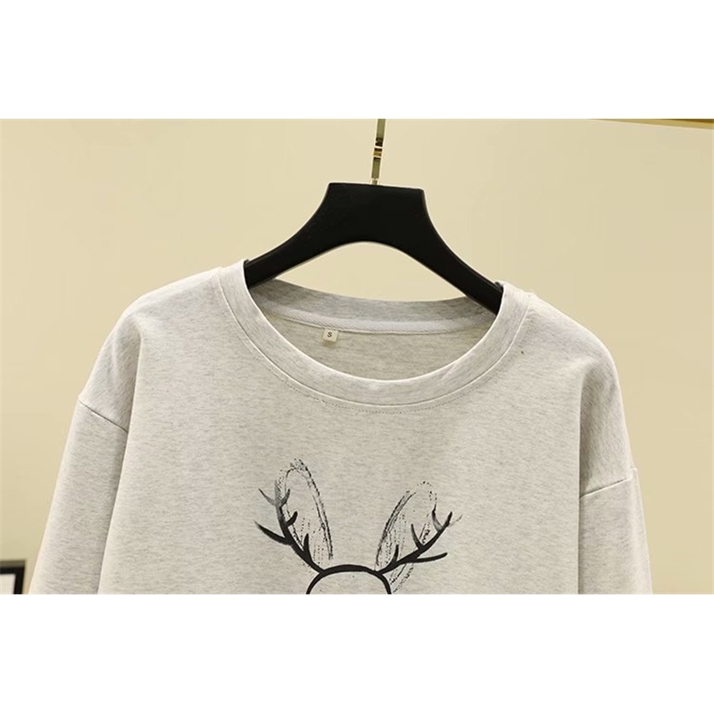 Streetwear Women Cartoon Rabbits Print Hoodies Fashion Ladies O-Neck Tops Causal Female Chic Grey Pullovers 210430