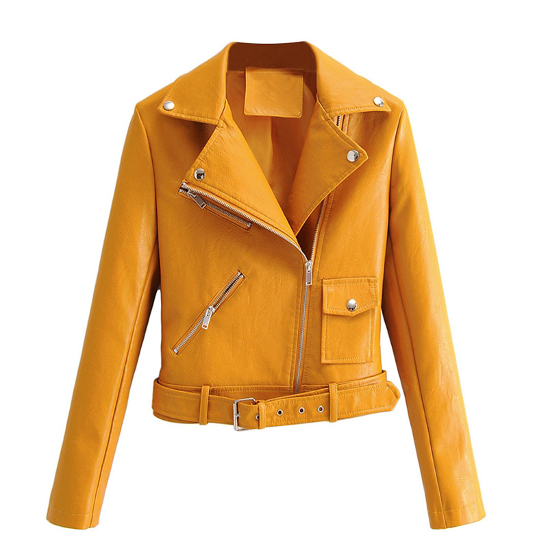 Solid Pu Leather Jacket Women With Belt Office Wear Zipper Tops Lady Long Sleeve Stylish Chic Coat Female Spring Autumn 210515