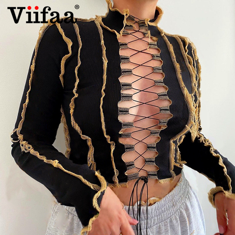 Viifaa Stand Collar Bla Contrast Binding Lace Up Sexy T Shirt Women Autumn Top Long Sleeve Knitted Crop Tshirts Club Partyhigh quality, Black
Viifaa Stand Collar Bla Contrast Binding Lace Up Sexy T Shirt Women Autumn Top Long Sleeve Knitted Crop Tshirts Club Partyhigh quality, Black