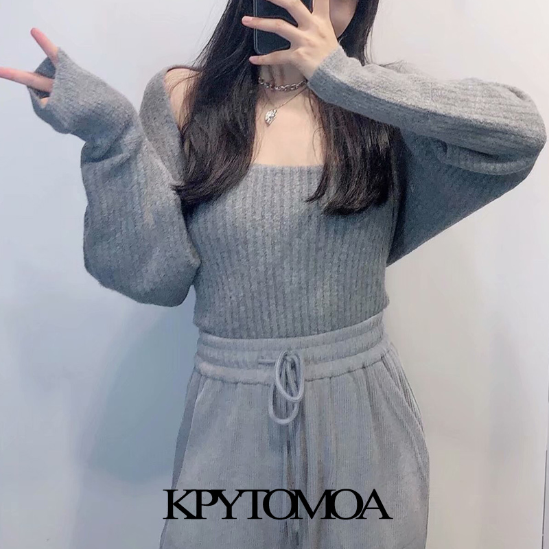 Women Fashion Arm Warmers Cropped Knitted Sweater Long Sleeve Female Outerwear Chic Tops 210420