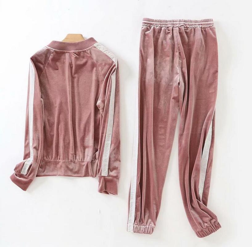 Spring And Autumn Letter Embroidery Velvet Suit Set Women Two-piece Female Pant Women's Sports Suits Tracksuits