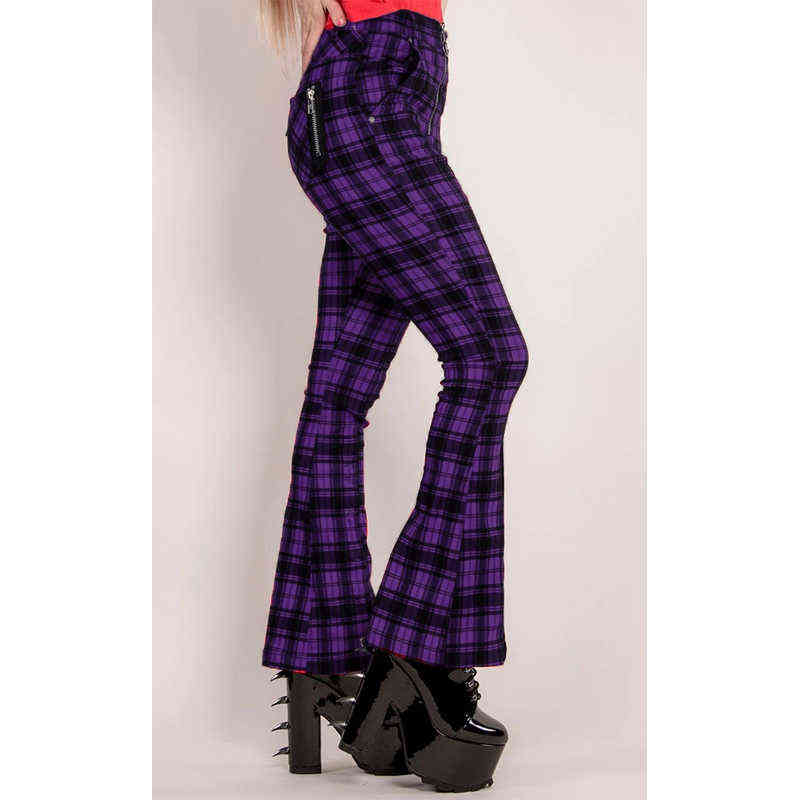 Gothic Plaid Pants Women High Waist Skinny Flare Spring Summer Punk Streetwear Woman Zipper Y2K Long Bottoms Trousers 211115