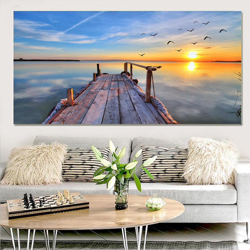 Natural Landscape Poster Sky Sea Sunrise Painting Printed On Canvas Home Decor Wall Art Pictures For Living Room