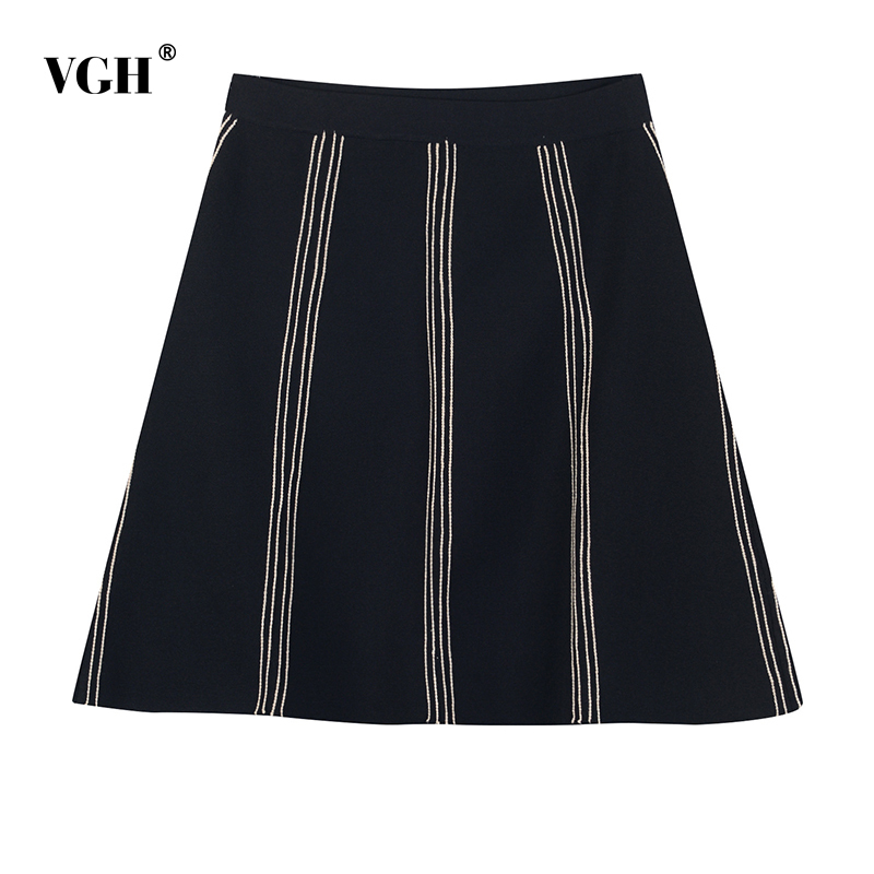 VGH Black Elegant Bright Line Decoration Skirt For Women High Waist Vintage Mini Skirts Female Summer Fashion Clothing Tide 210421