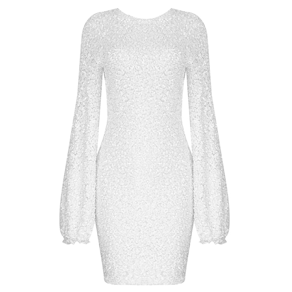 Free Women's Shiny Sequin Dress Sexy O-neck Lantern Long Sleeve Bodycon Mini Club Night Party Vestidos 210524