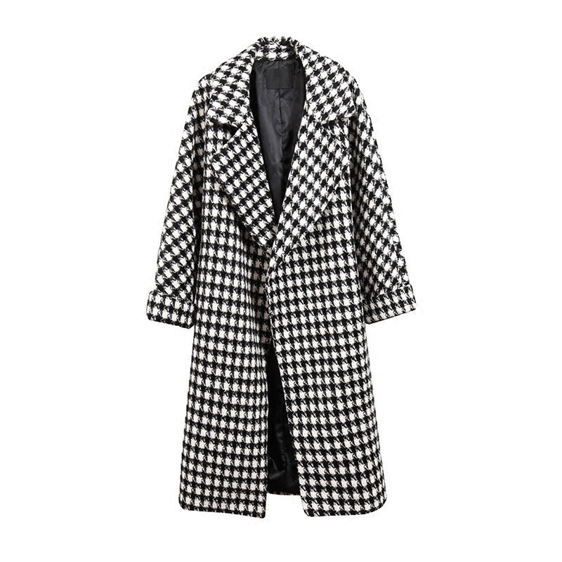 Women Casual Wool Blend Trench Coat Winter Warm Plaid Vintage Woolen Coat Oversize Loose Outwear Jacket 210414