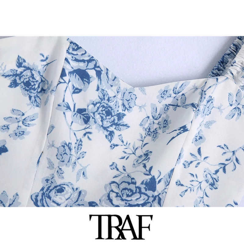 TRAF Women Fashion Floral Print Cropped Tank Tops Vintage Backless Elastic Wide Straps Female Camis Mujer 210625