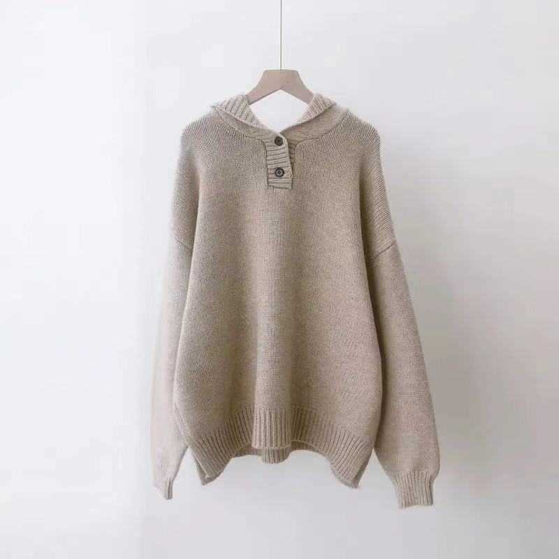H.SA Women Oversized Hooded Sweater and Jumpers Long Sleeve Knitted Pullovers Button Up Purple Sweater Pull Femme jersey mujer 210716
