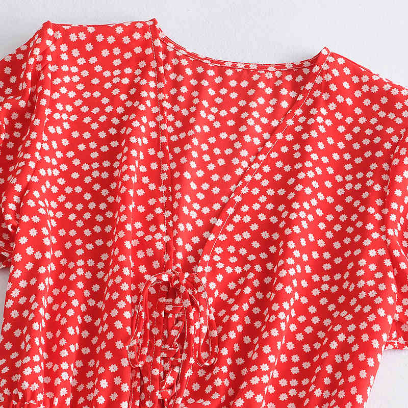 Summer Floral Print Playsuit Women Short Sleeve Casual Bodysuit Bow Tie Decorate Rompers Ladies Ropa De Mujer 210515