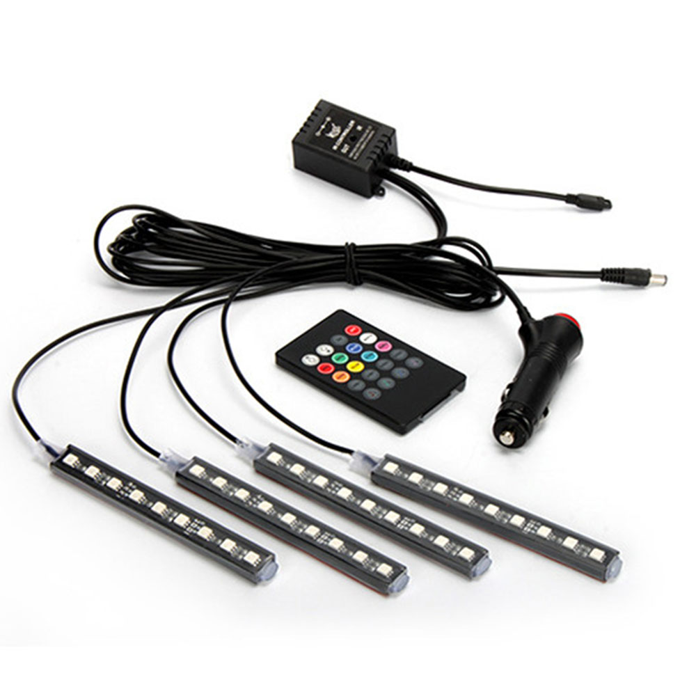 4Pcs/Set Car Styling 12V LED Strip Light Decorative Atmosphere Lamps Auto Interior Accessories With Remote
