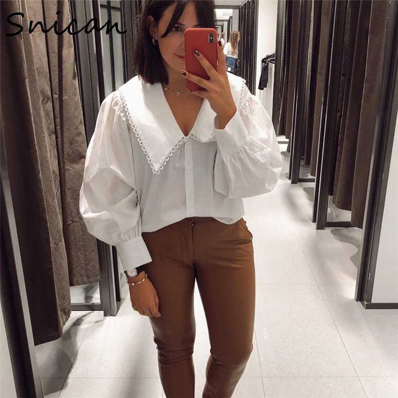 Snican basic white peter pan collar women blouse long sleeve office ladies uniform shirt za autumn spring camisa mujer chic 210719
