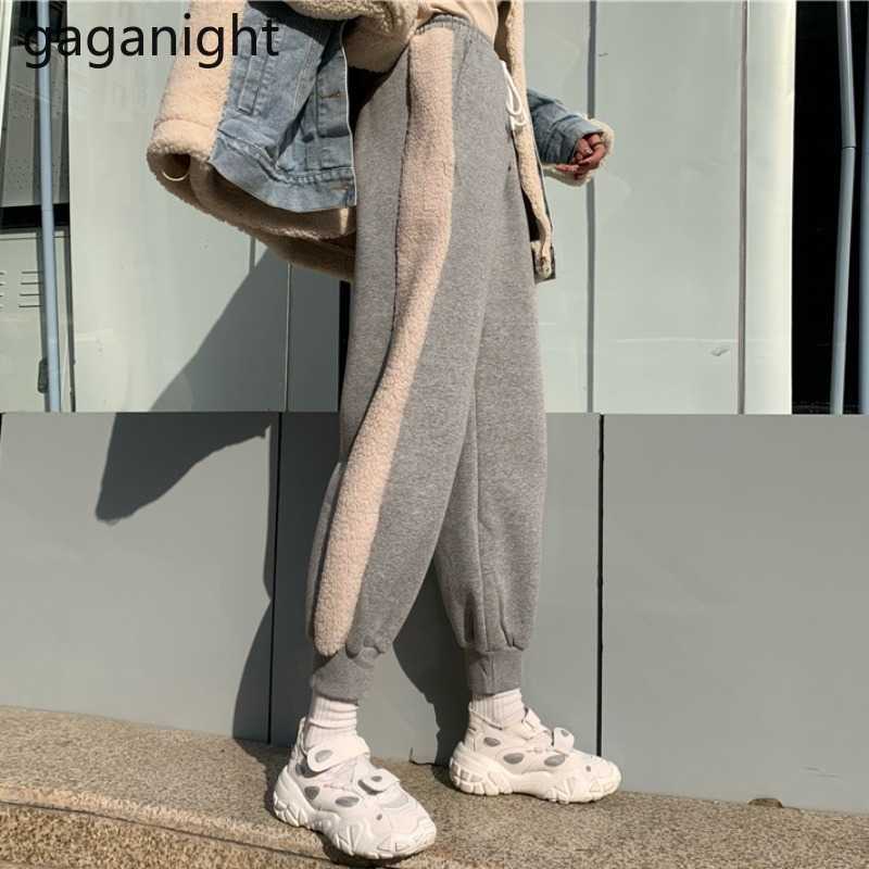 Autumn Winter Pants Women Sweatpants Patchwork Color Casual Loose Girls Elastic High Waist Trousers Fleece Pantalon 210601