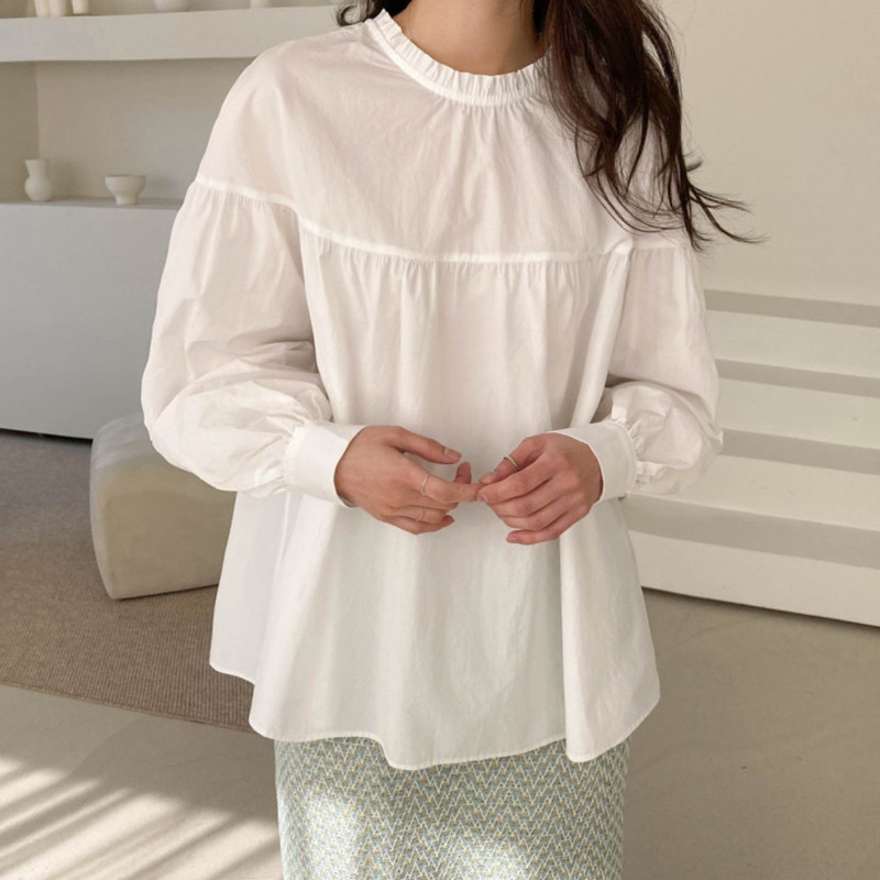 Nomikuma Korean Chic Sweet Doll Shirts Causal Single Breasted Pleated O-neck Women Blouses Spring New Blusas Mujer 6G105 210427