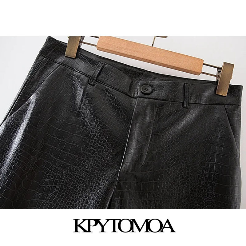 Women Fashion Side Pockets Faux Leather Bermuda Shorts High Waist Zipper Female Short Pants Mujer 210420
