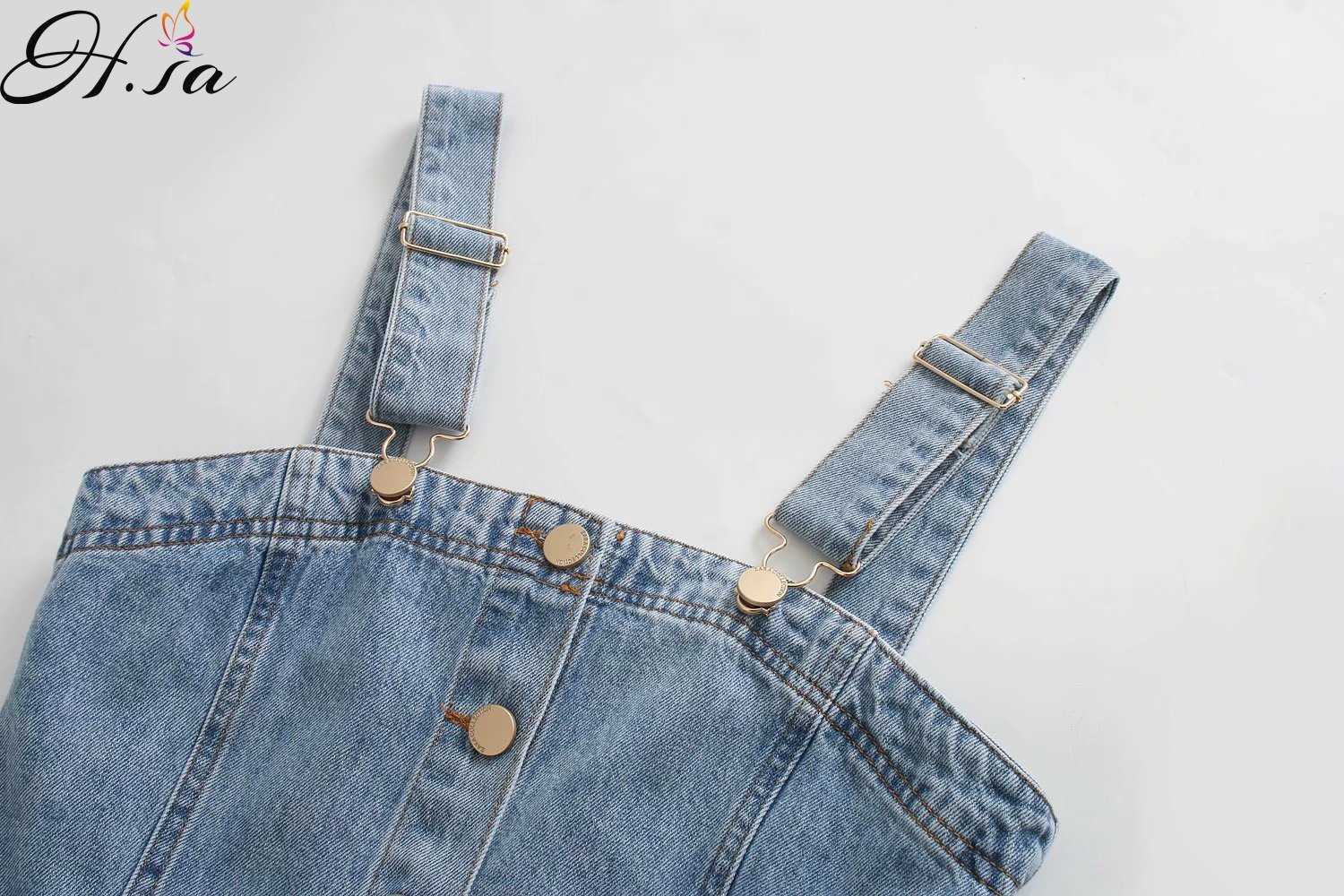 Hsa European and American Summer Wind Women's Mini Denim Brace Dress 1944 210716