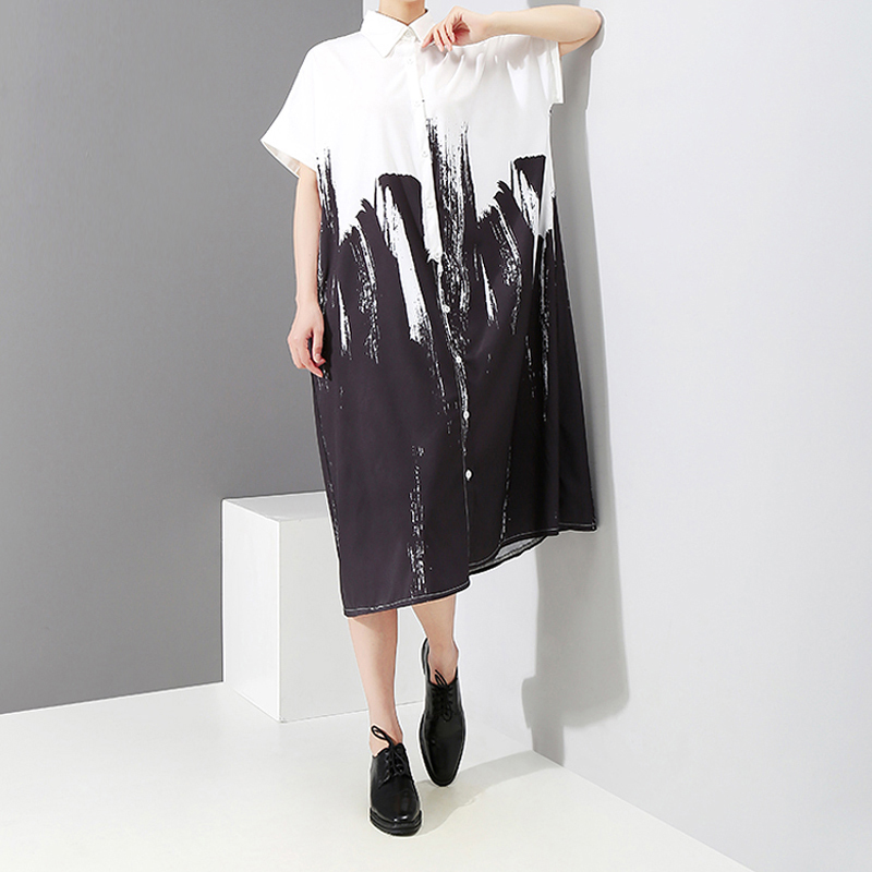 2021painting style long sleeve woman black and white printed shirt dress tie-dyed plus size midi ladies casual dress robe femme 3400, Black;gray
2021painting style long sleeve woman black and white printed shirt dress tie-dyed plus size midi ladies casual dress robe femme 3400, Black;gray