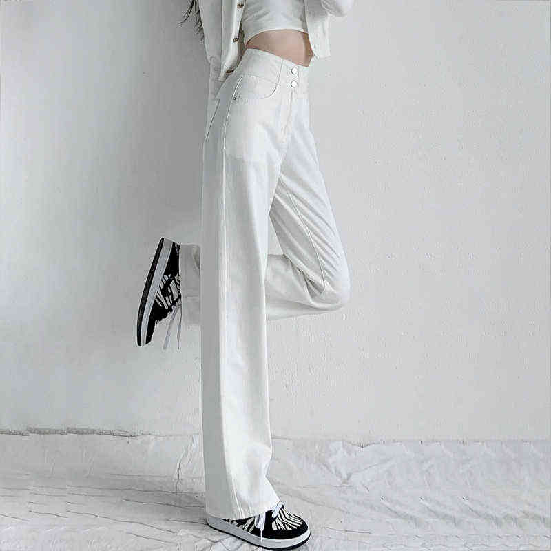 White Jeans Woman High Waist Streetwear Baggy Mom Jean Vintage Denim Trousers Pocket Washed Casual Fashion Y2k Pants 211129